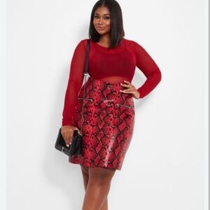 Ashley Stewart Faux Red Snakeskin Skirt Size 20